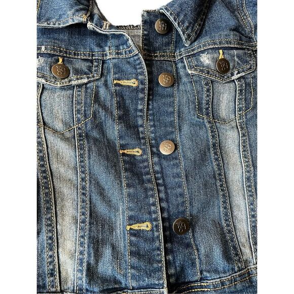 The Children's Place Girls Distressed Faded Stretch Jean Jacket Blue Size M/M - Picture 3 of 10